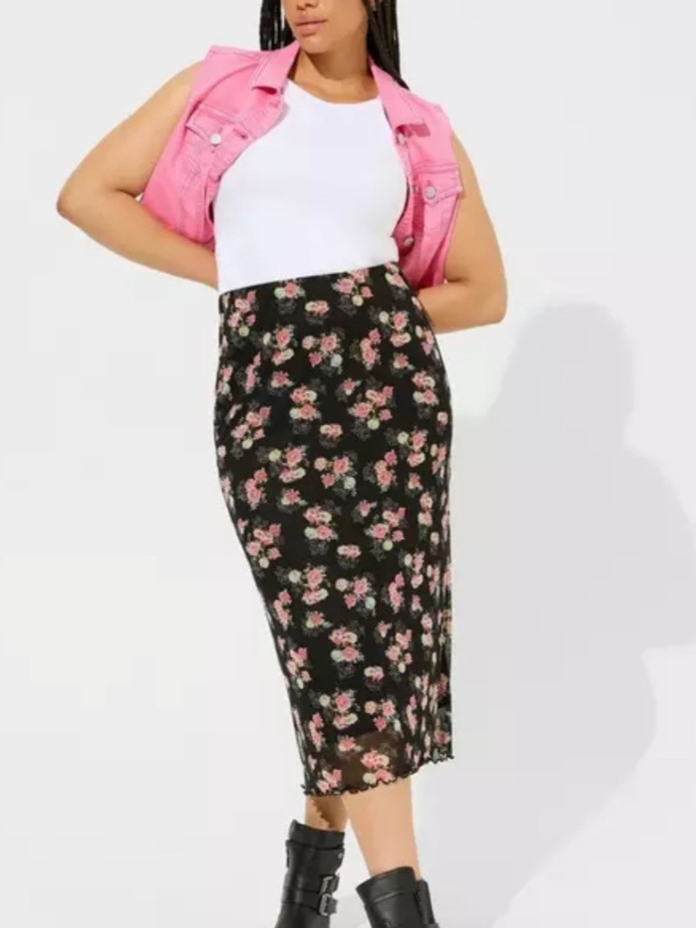 Torrid Floral Midi Pencil Skirt in Black and Pink Size 3
